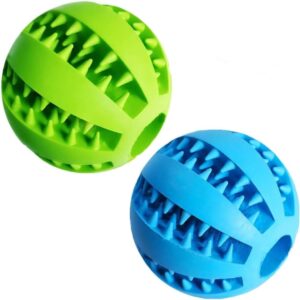 Dog Treat Toy Ball, Dog Tooth Cleaning Toy, Interactive Dog Toys(1 Green+1 Blue) 2.8" Pack of 2