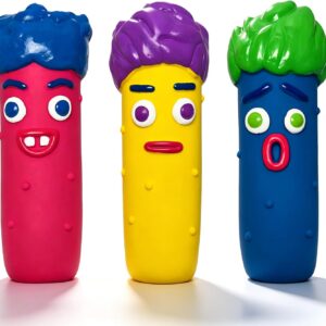 Smile Face Cucumber Dog Squeak Toys for Small Dogs and Medium Breeds - 3-Pack Soft Latex Rubber Squeaky Dog Toy, Floatable in Pool, Indoor & Outdoor Fetch Play