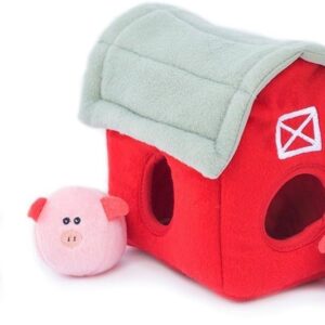 Interactive Dog & Puppy Toys for Boredom, Stimulating Pet Products to Keep Them Busy, Hide & Seek Plush Dog Puzzles, Squeaky Toy for Enrichment, for Small & Medium Dogs- Pig Barn