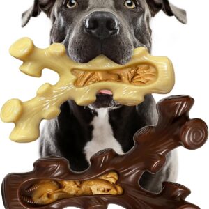 2 Pack Dog Chew Toys for Aggressive Chewers,Boredom and Stimulating Best Dog Toys for Medium/Large Breed,Tough Almost Indestructible Dog Bones for Teeth Cleaning and Training