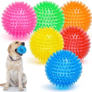 3.5” Squeaky Dog Toy Balls (6 Colors) Puppy Chew Toys for Teething, BPA Free Non-Toxic, Spikey Dog Balls for Medium, Large & Small Dogs, Durable Toys for Aggressive Chewers