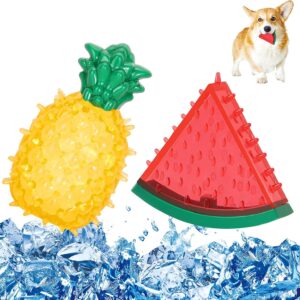 Pet Teether Cooling Chew Toys, Freezable Teething Toy for Puppies, Watermelon and Pineapple Shape Freeze Interactive Toys in Summer, Frozen Dog Treat Training Tools for Small and Medium Dogs